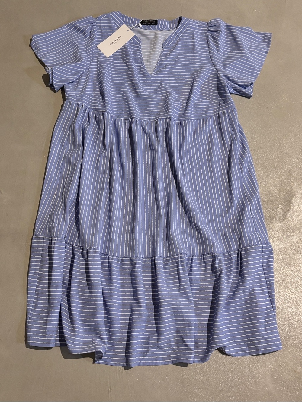 BloomChic Light Blue & White Striped Tiered Dress